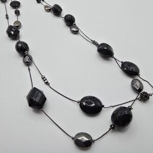 Signed NY Multistrand Black Faceted Bead Necklace Women Statement‎ Layered